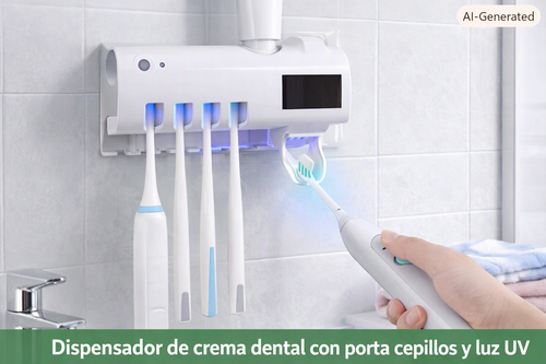 Dispensador De Crema Dental con Porta Cepillos e higienizador UV