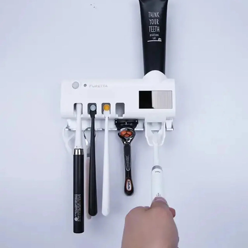 Dispensador De Crema Dental con Porta Cepillos e higienizador UV