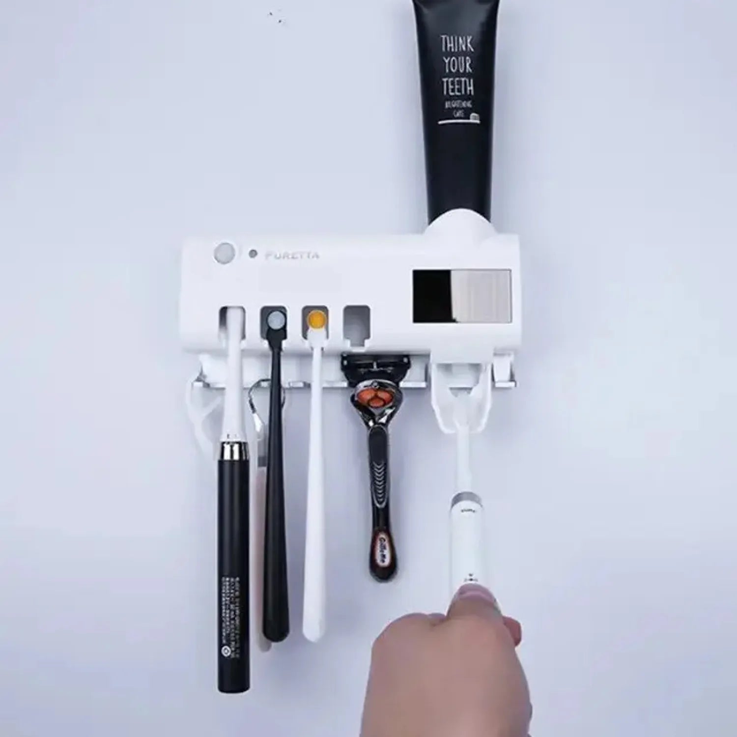 Dispensador De Crema Dental con Porta Cepillos e higienizador UV